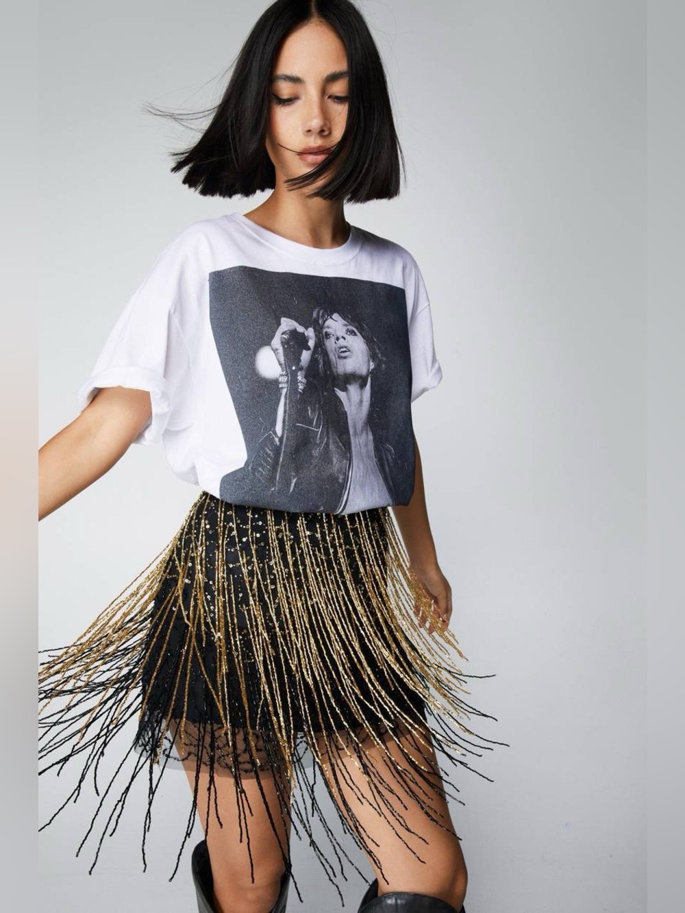 Nasty Gal Black & Gold Beaded Fringe Skirt Gatsby Festival Luxe | NWT Size 0 - Picture 4 of 15